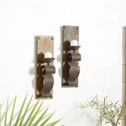 Outlet Kirklands Home Distressed Brown Wood Wall Sconces, Set of 2