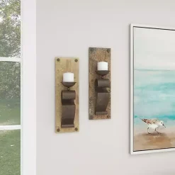 Outlet Kirklands Home Distressed Brown Wood Wall Sconces, Set of 2