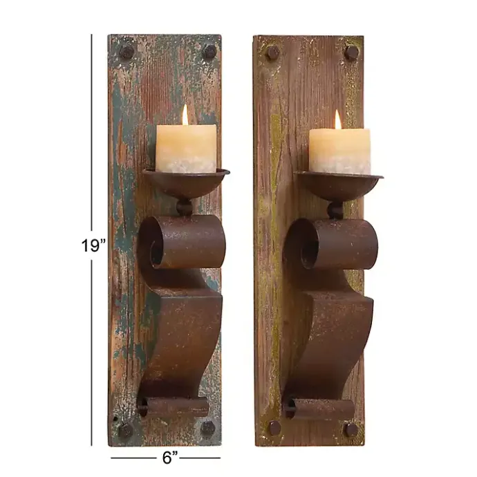 Outlet Kirklands Home Distressed Brown Wood Wall Sconces, Set of 2