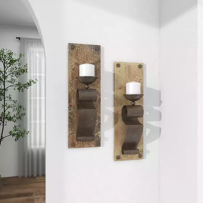 Outlet Kirklands Home Distressed Brown Wood Wall Sconces, Set of 2