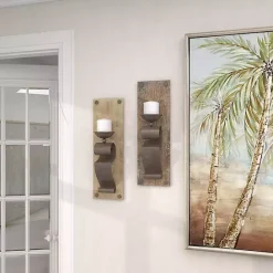 Outlet Kirklands Home Distressed Brown Wood Wall Sconces, Set of 2