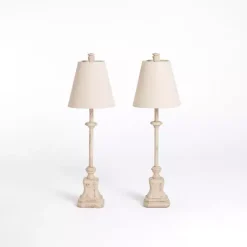 Hot Kirklands Home Distressed Cream Buffet Lamps, Set of 2 Tan