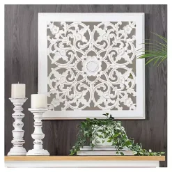 Sale Kirklands Home Distressed Cream Carved Floral Medallion Mirror