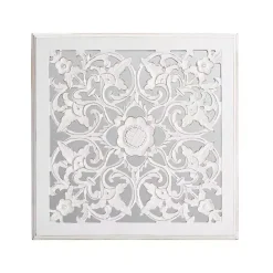 Sale Kirklands Home Distressed Cream Carved Floral Medallion Mirror