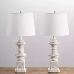 Discount Kirklands Home Distressed Cream Carved Table Lamps, Set of 2 White