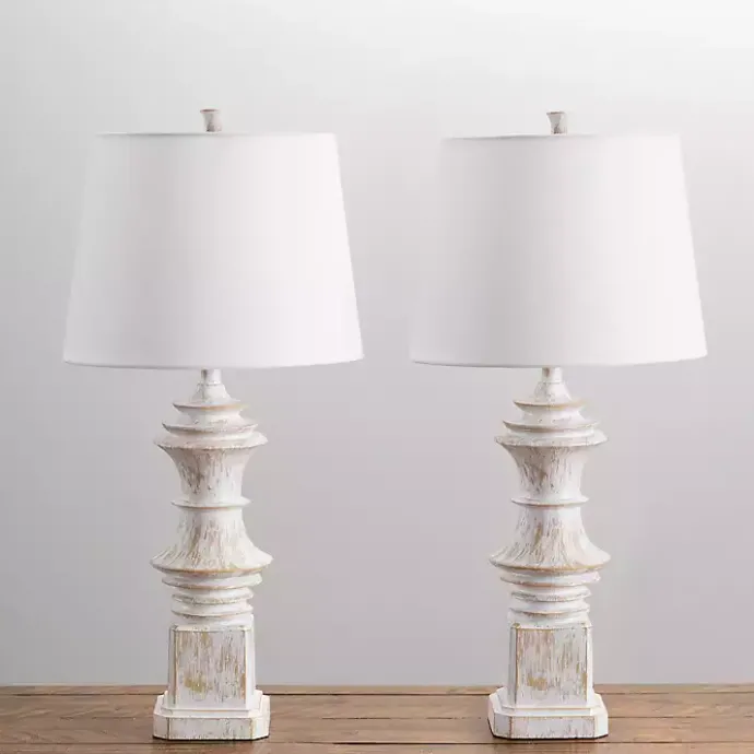 Discount Kirklands Home Distressed Cream Carved Table Lamps, Set of 2 White