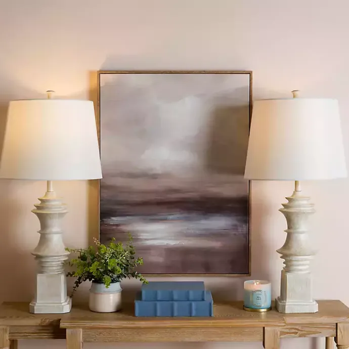 Discount Kirklands Home Distressed Cream Carved Table Lamps, Set of 2 White