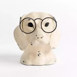 Outlet Kirklands Home Distressed Cream Dog with Glasses Figurine