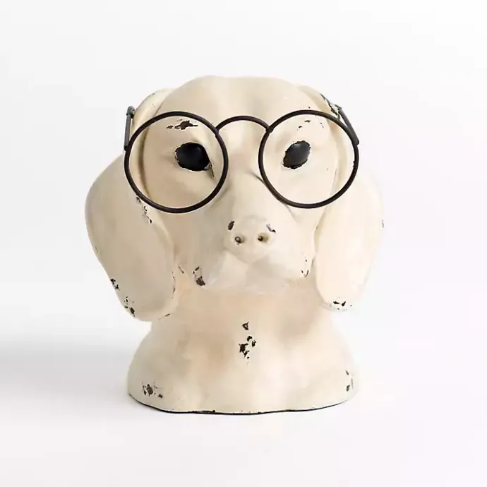 Outlet Kirklands Home Distressed Cream Dog with Glasses Figurine