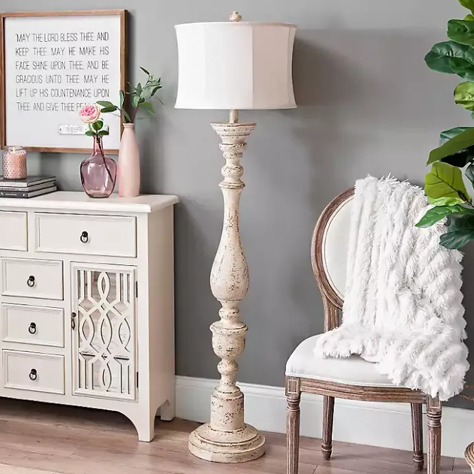 New Kirklands Home Distressed Cream Spindle Floor Lamp Ivory
