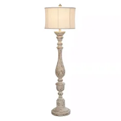 New Kirklands Home Distressed Cream Spindle Floor Lamp Ivory