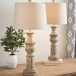 Sale Kirklands Home Distressed Cream Table Lamps, Set of 2 Tan