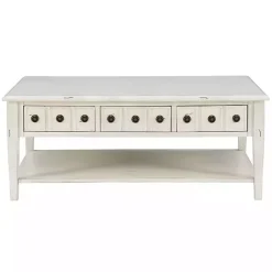 New Kirklands Home Distressed Cream Wood 3-Drawer Coffee Table Ivory