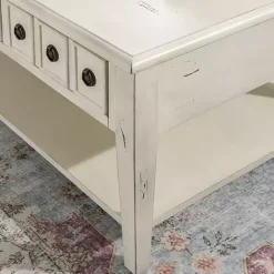 New Kirklands Home Distressed Cream Wood 3-Drawer Coffee Table Ivory