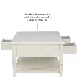 New Kirklands Home Distressed Cream Wood 3-Drawer Coffee Table Ivory
