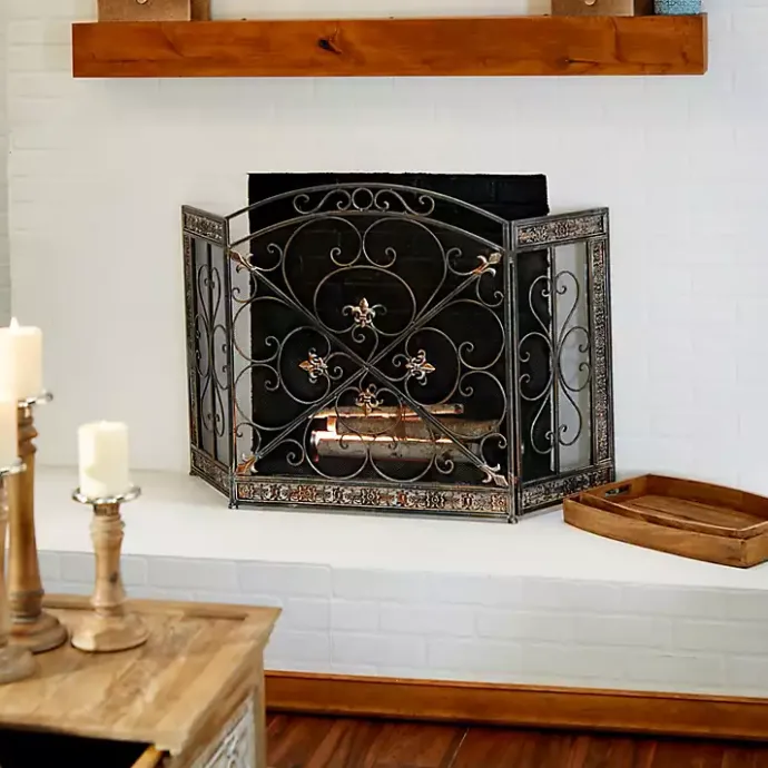 Hot Kirklands Home Distressed Fleur De Lis Three-Panel Fire Screen
