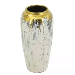 Kirklands Home Distressed Gray Vase with Gold Splatter, 14 in.