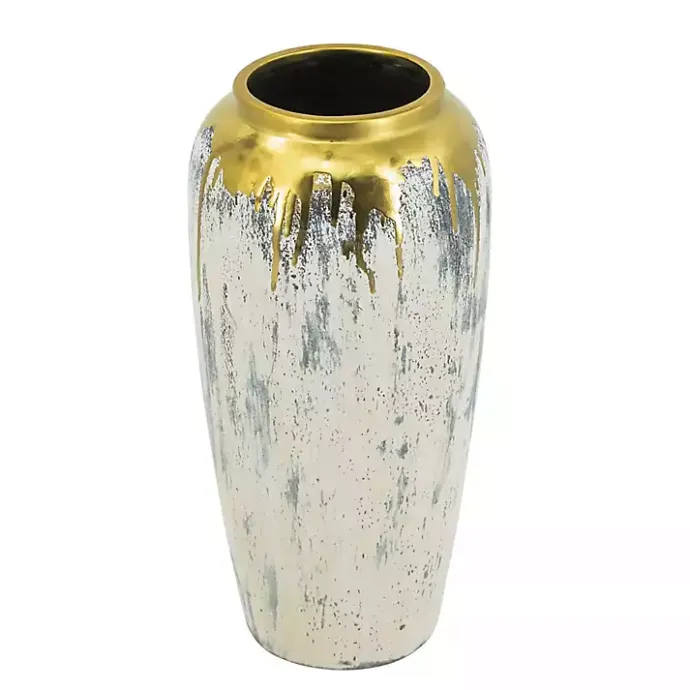 Kirklands Home Distressed Gray Vase with Gold Splatter, 14 in.