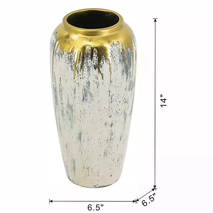 Kirklands Home Distressed Gray Vase with Gold Splatter, 14 in.