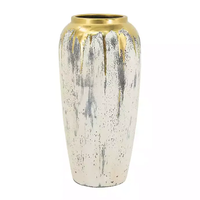 Kirklands Home Distressed Gray Vase with Gold Splatter, 14 in.