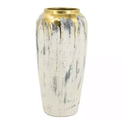 Kirklands Home Distressed Gray Vase with Gold Splatter, 14 in.