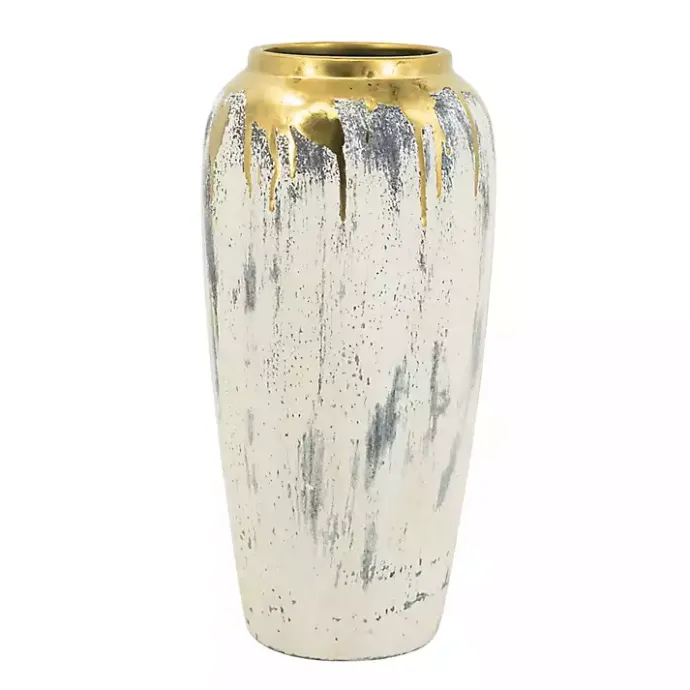 Kirklands Home Distressed Gray Vase with Gold Splatter, 14 in.