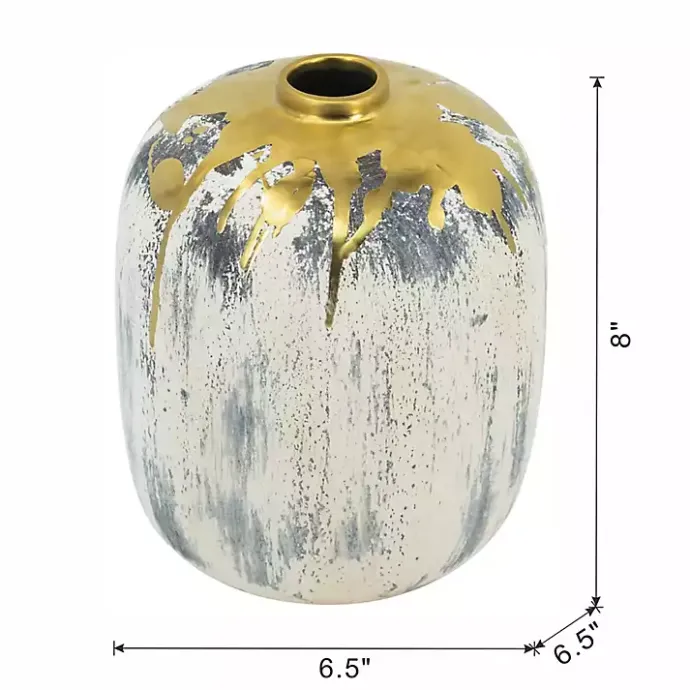 Outlet Kirklands Home Distressed Gray Vase with Gold Splatter, 8 in.