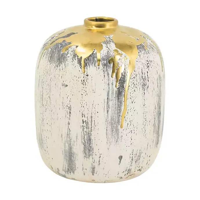 Outlet Kirklands Home Distressed Gray Vase with Gold Splatter, 8 in.