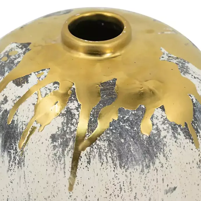 Outlet Kirklands Home Distressed Gray Vase with Gold Splatter, 8 in.