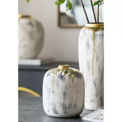 Outlet Kirklands Home Distressed Gray Vase with Gold Splatter, 8 in.