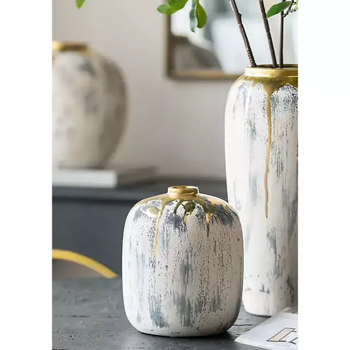 Outlet Kirklands Home Distressed Gray Vase with Gold Splatter, 8 in.
