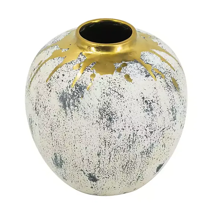 Sale Kirklands Home Distressed Gray Vase with Gold Splatter, 10 in.