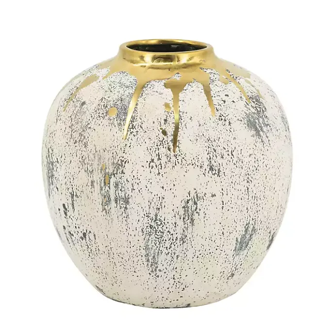 Sale Kirklands Home Distressed Gray Vase with Gold Splatter, 10 in.