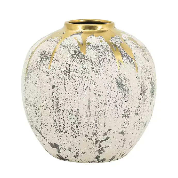 Sale Kirklands Home Distressed Gray Vase with Gold Splatter, 10 in.