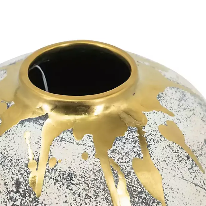 Sale Kirklands Home Distressed Gray Vase with Gold Splatter, 10 in.