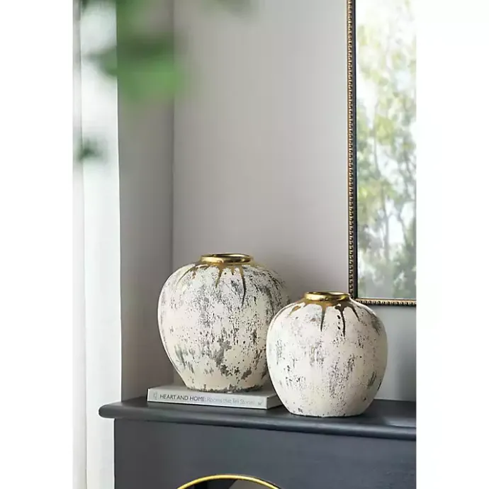 Sale Kirklands Home Distressed Gray Vase with Gold Splatter, 10 in.