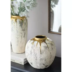 Sale Kirklands Home Distressed Gray Vase with Gold Splatter, 10 in.