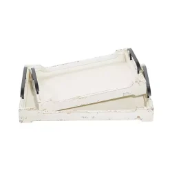Sale Kirklands Home Distressed Wood Trays, Set of 2 Ivory