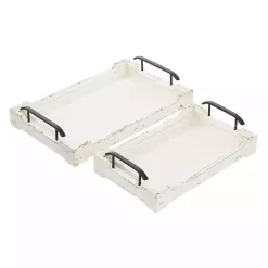 Sale Kirklands Home Distressed Wood Trays, Set of 2 Ivory