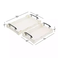 Sale Kirklands Home Distressed Wood Trays, Set of 2 Ivory