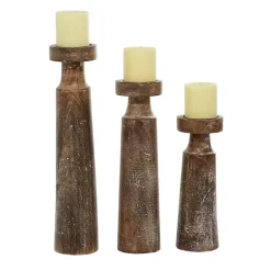 Outlet Kirklands Home Distressed Mocha Mango Wood Candlesticks, Set of 3 Brown