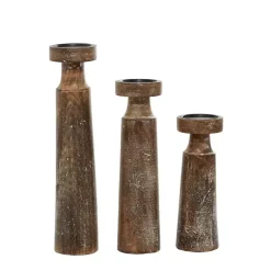 Outlet Kirklands Home Distressed Mocha Mango Wood Candlesticks, Set of 3 Brown