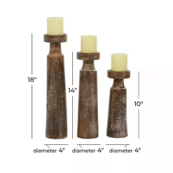 Outlet Kirklands Home Distressed Mocha Mango Wood Candlesticks, Set of 3 Brown