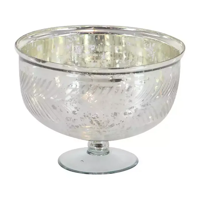 Online Kirklands Home Distressed Glass Pedestal Bowl Silver
