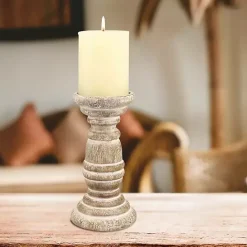Clearance Kirklands Home Distressed Turned Wood Candle Holder, 8 in. White