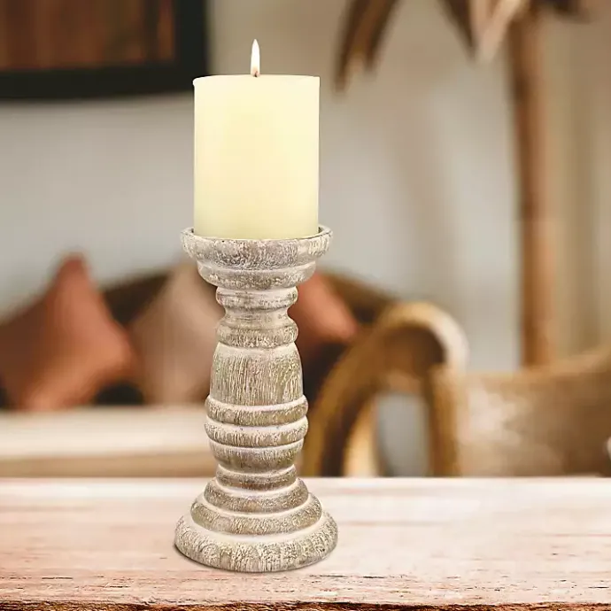 Clearance Kirklands Home Distressed Turned Wood Candle Holder, 8 in. White