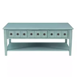Outlet Kirklands Home Distressed Turquoise Wood 3-Drawer Coffee Table Blue