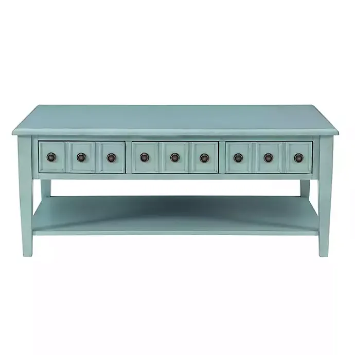 Outlet Kirklands Home Distressed Turquoise Wood 3-Drawer Coffee Table Blue