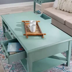 Outlet Kirklands Home Distressed Turquoise Wood 3-Drawer Coffee Table Blue