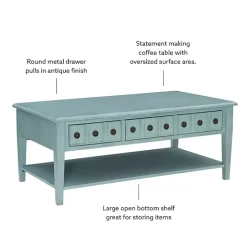 Outlet Kirklands Home Distressed Turquoise Wood 3-Drawer Coffee Table Blue